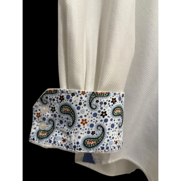 Robert‎ Graham Shirt Button XXL White Herringbone Paisley Blue Contrast Cuff - Picture 3 of 12
